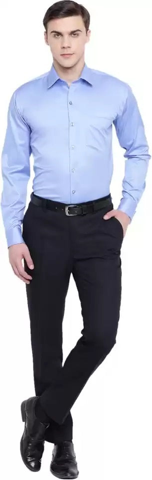 Men Blue Solid Slim Fit French Cuff Pure Cotton Formal Shirt