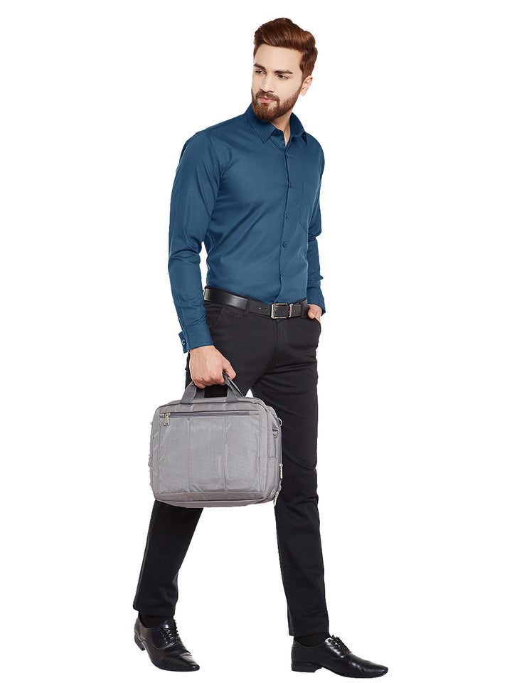 Men Turquoise Blue Solid French Cuff Pure Cotton Slim Fit Formal Shirt