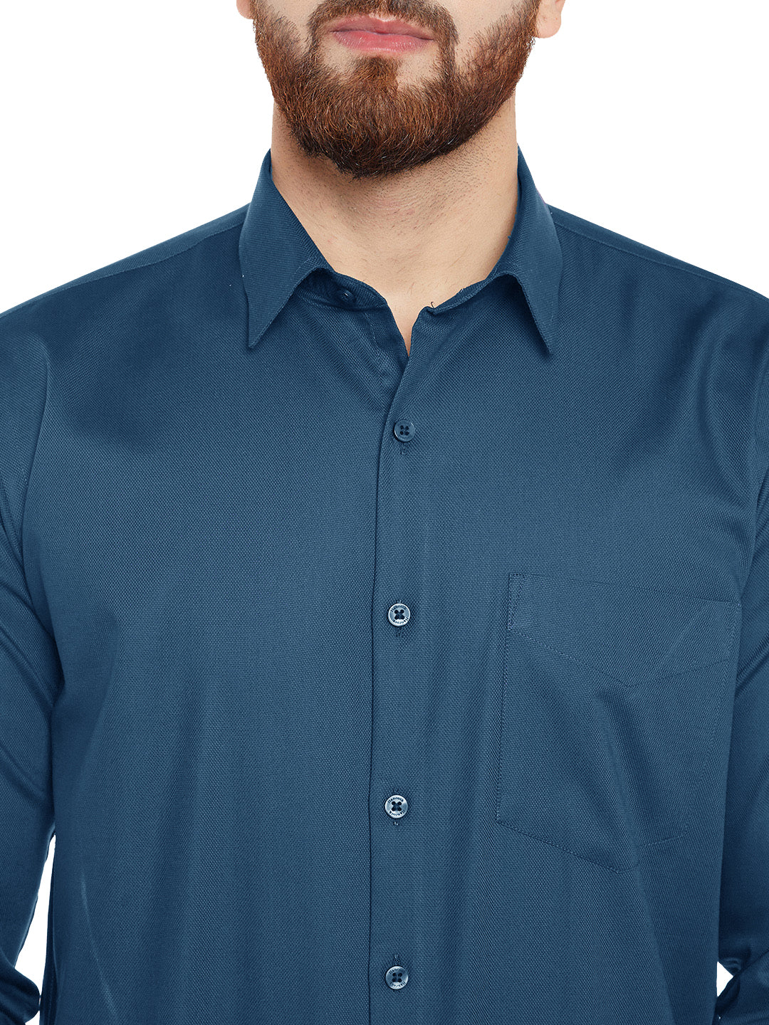 Men Turquoise Blue Solid French Cuff Pure Cotton Slim Fit Formal Shirt