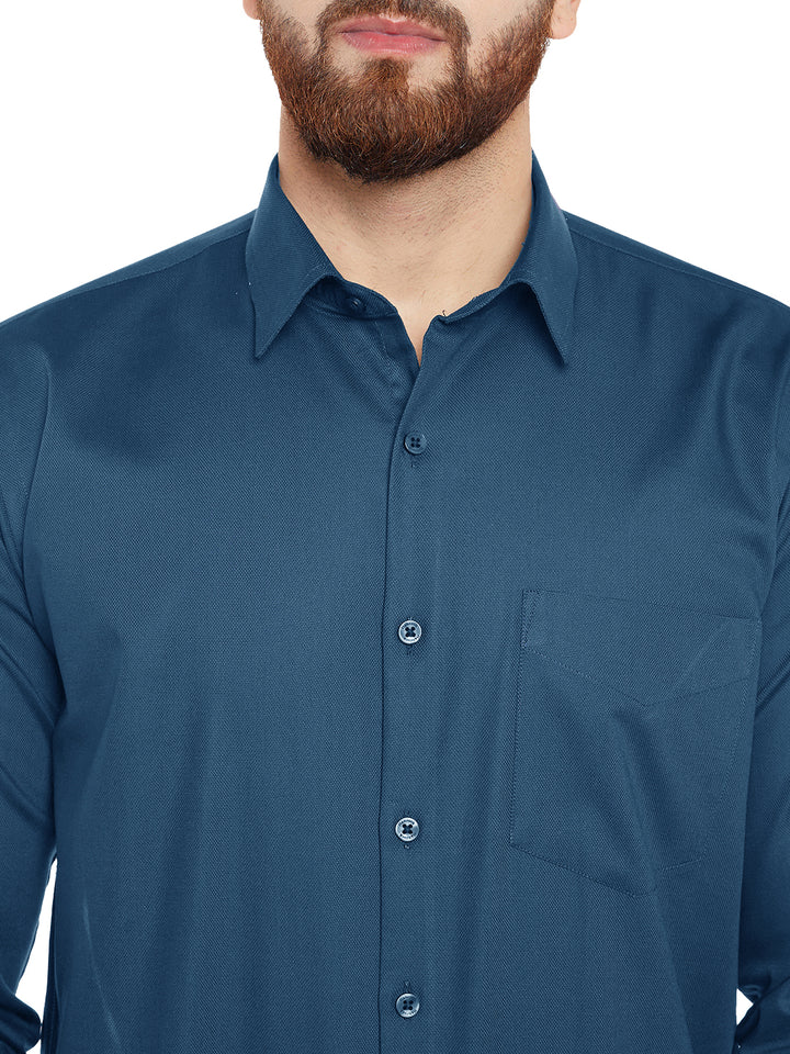 Men Turquoise Blue Solid French Cuff Pure Cotton Slim Fit Formal Shirt