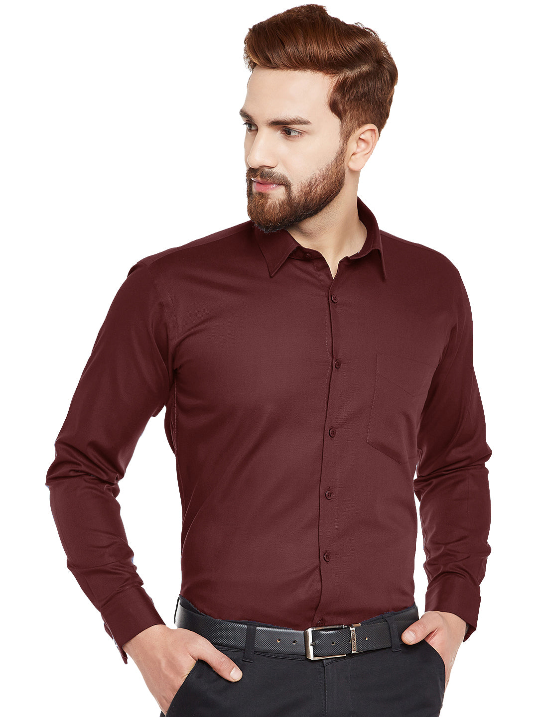 Men Maroon French Cuff Solid Pure Cotton Slim Fit Formal Shirt