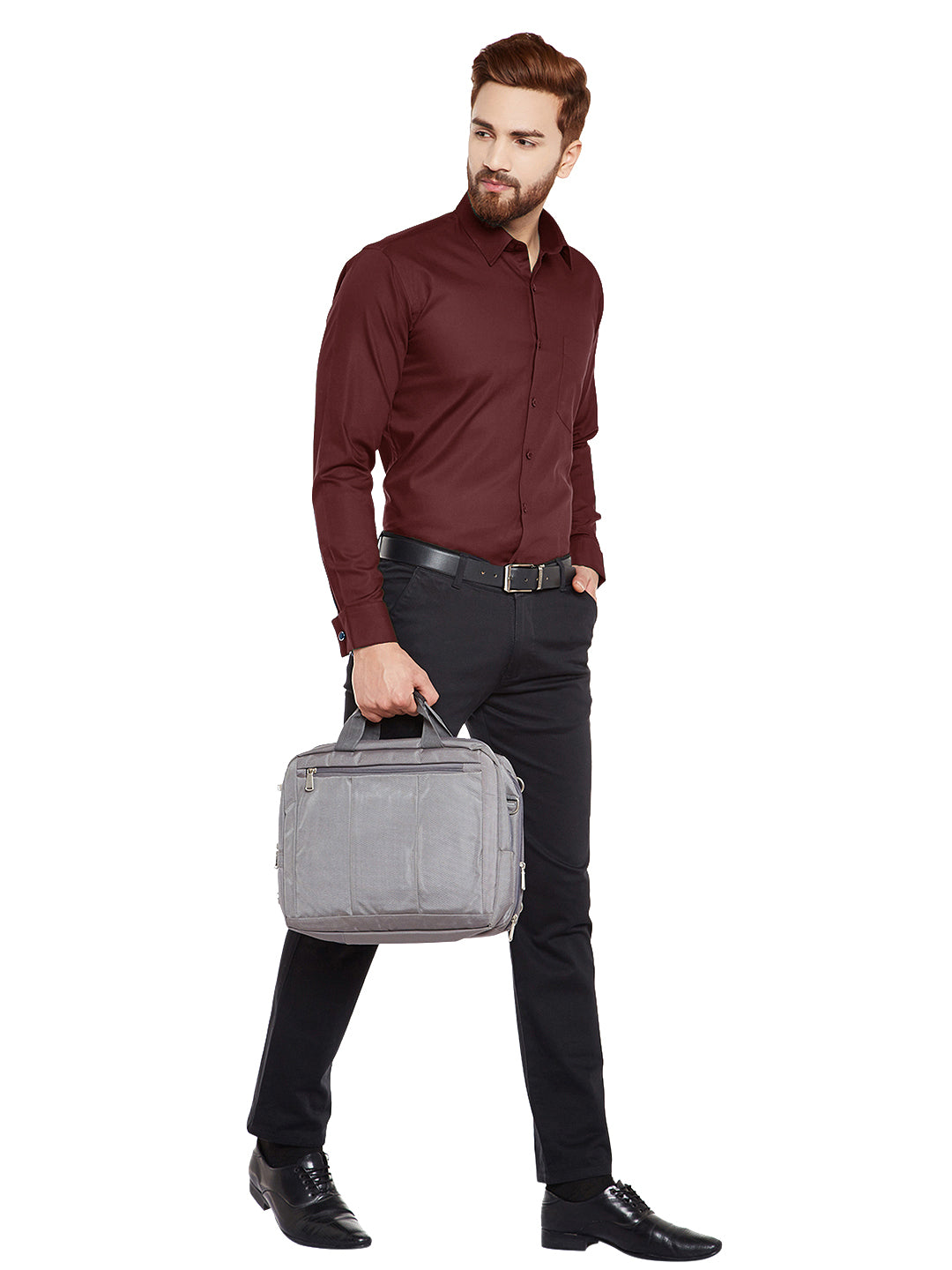 Men Maroon French Cuff Solid Pure Cotton Slim Fit Formal Shirt