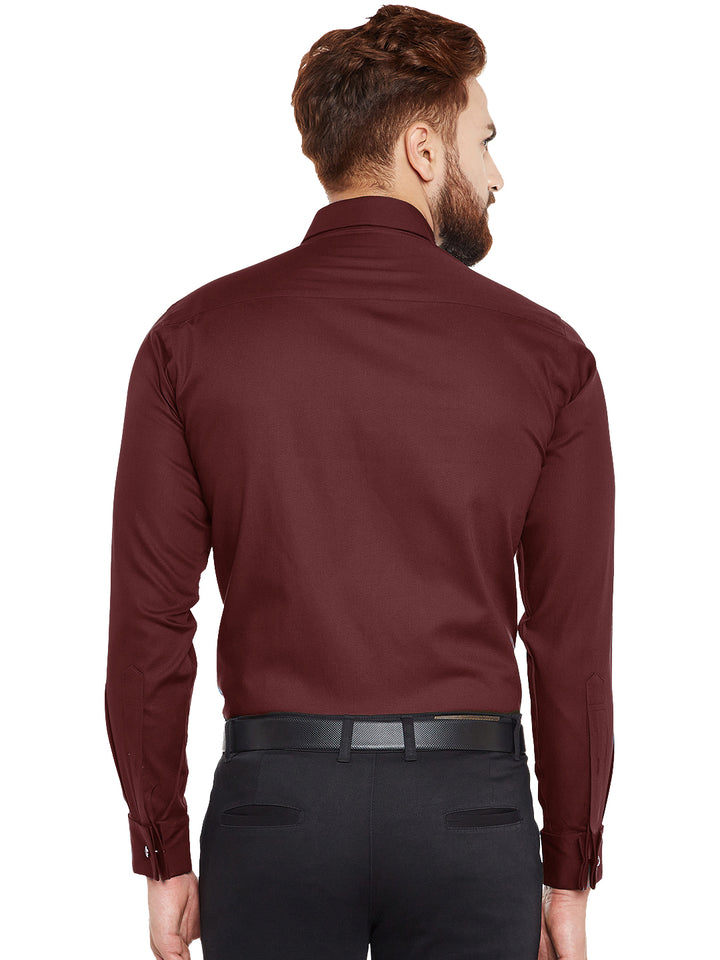 Men Maroon French Cuff Solid Pure Cotton Slim Fit Formal Shirt