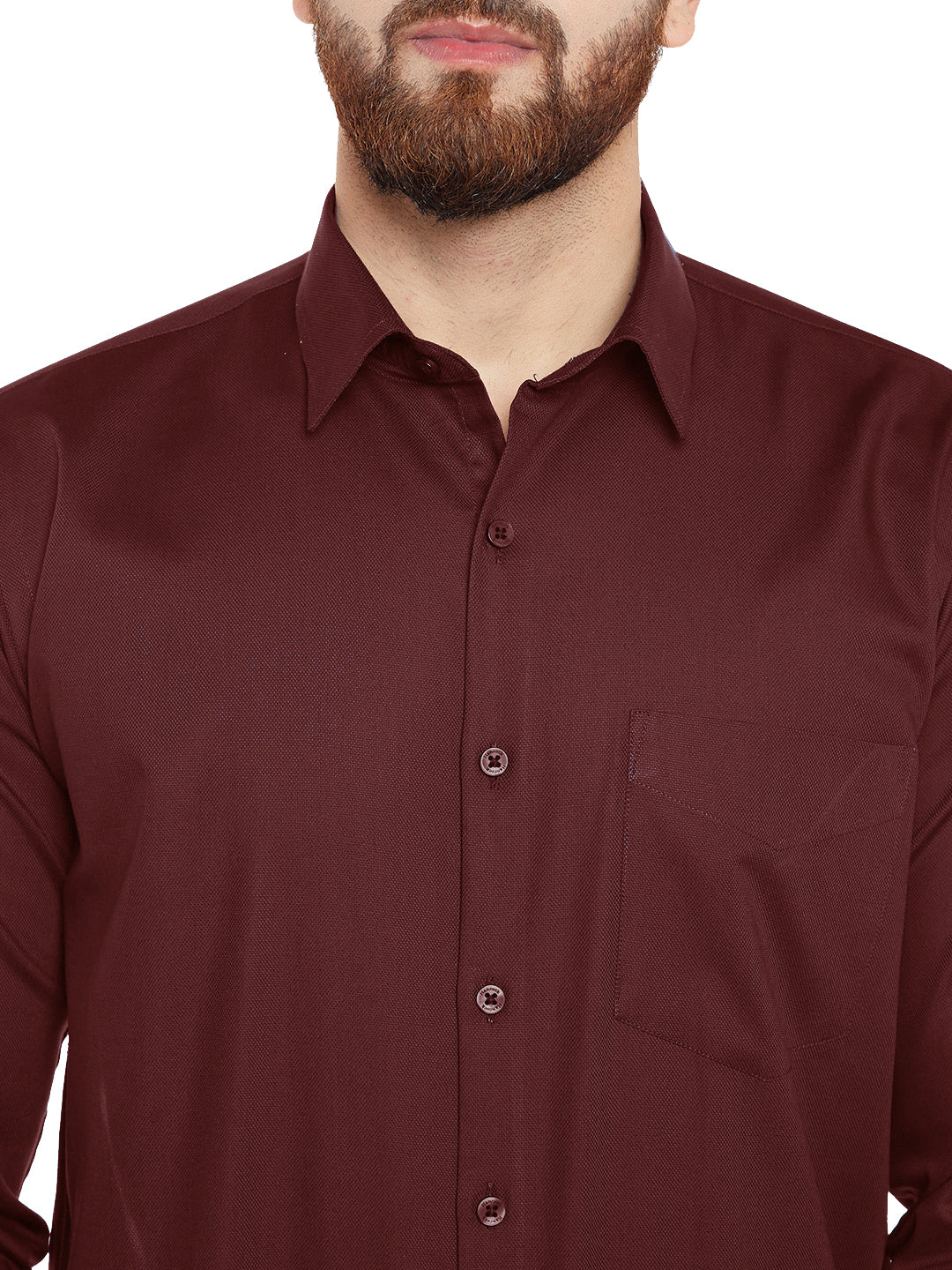 Men Maroon French Cuff Solid Pure Cotton Slim Fit Formal Shirt