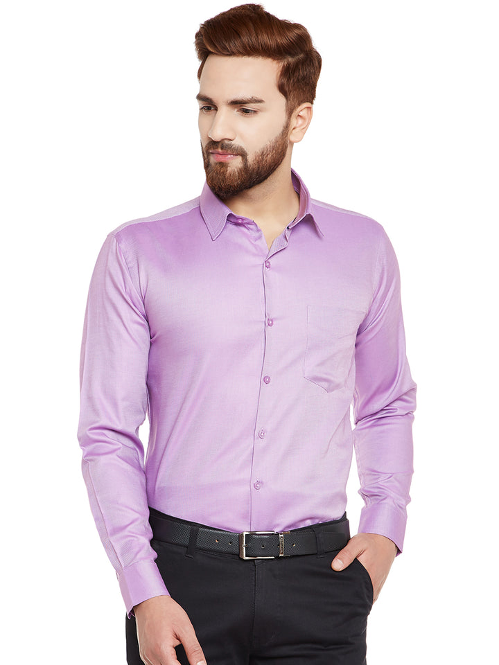 Men Purple Self Design Pure Cotton Slim Fit Formal Shirt