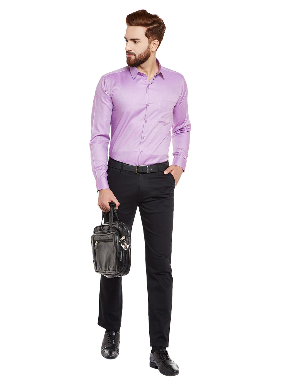 Men Purple Self Design Pure Cotton Slim Fit Formal Shirt