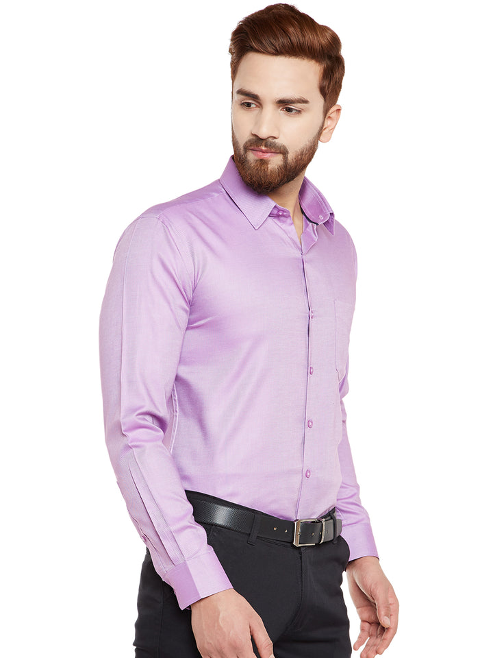 Men Purple Self Design Pure Cotton Slim Fit Formal Shirt