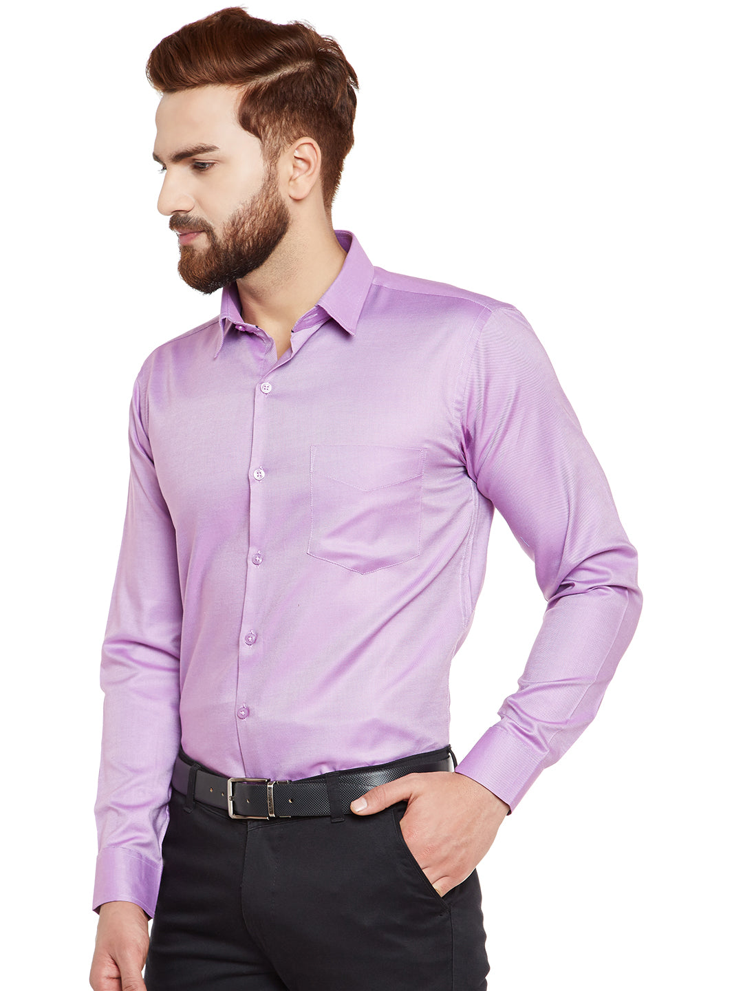 Men Purple Self Design Pure Cotton Slim Fit Formal Shirt