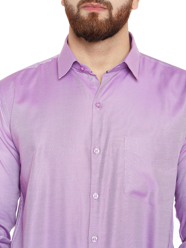 Men Purple Self Design Pure Cotton Slim Fit Formal Shirt