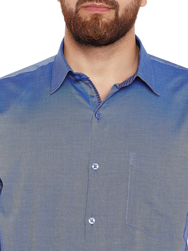 Men Blue Self Design Pure Cotton Slim Fit Formal Shirt