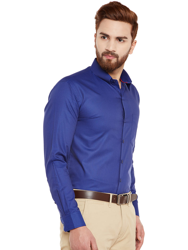 Men Navy Self Design Pure Cotton Slim Fit Formal Shirt