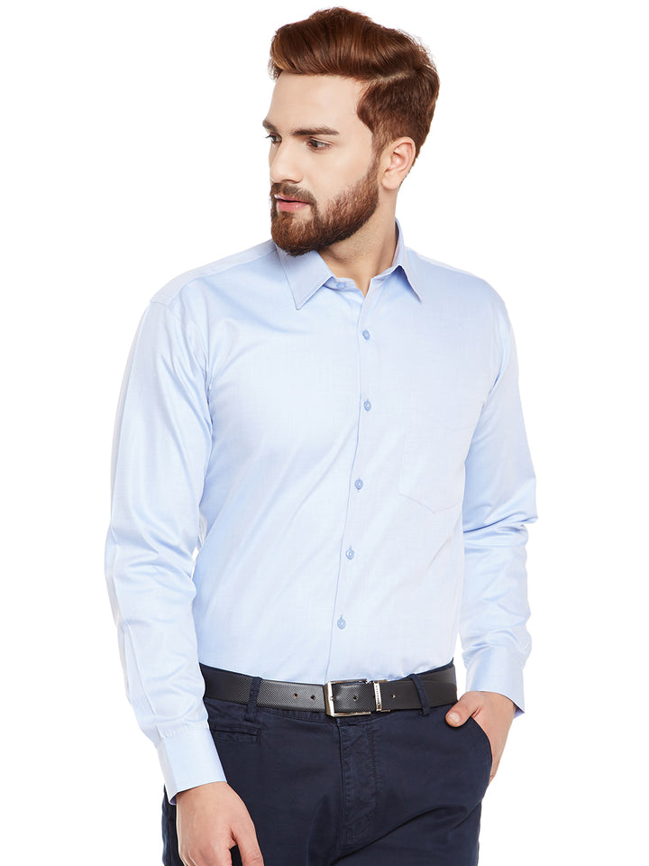 Men Sky Blue Solid Pure Cotton Slim Fit Formal Shirt