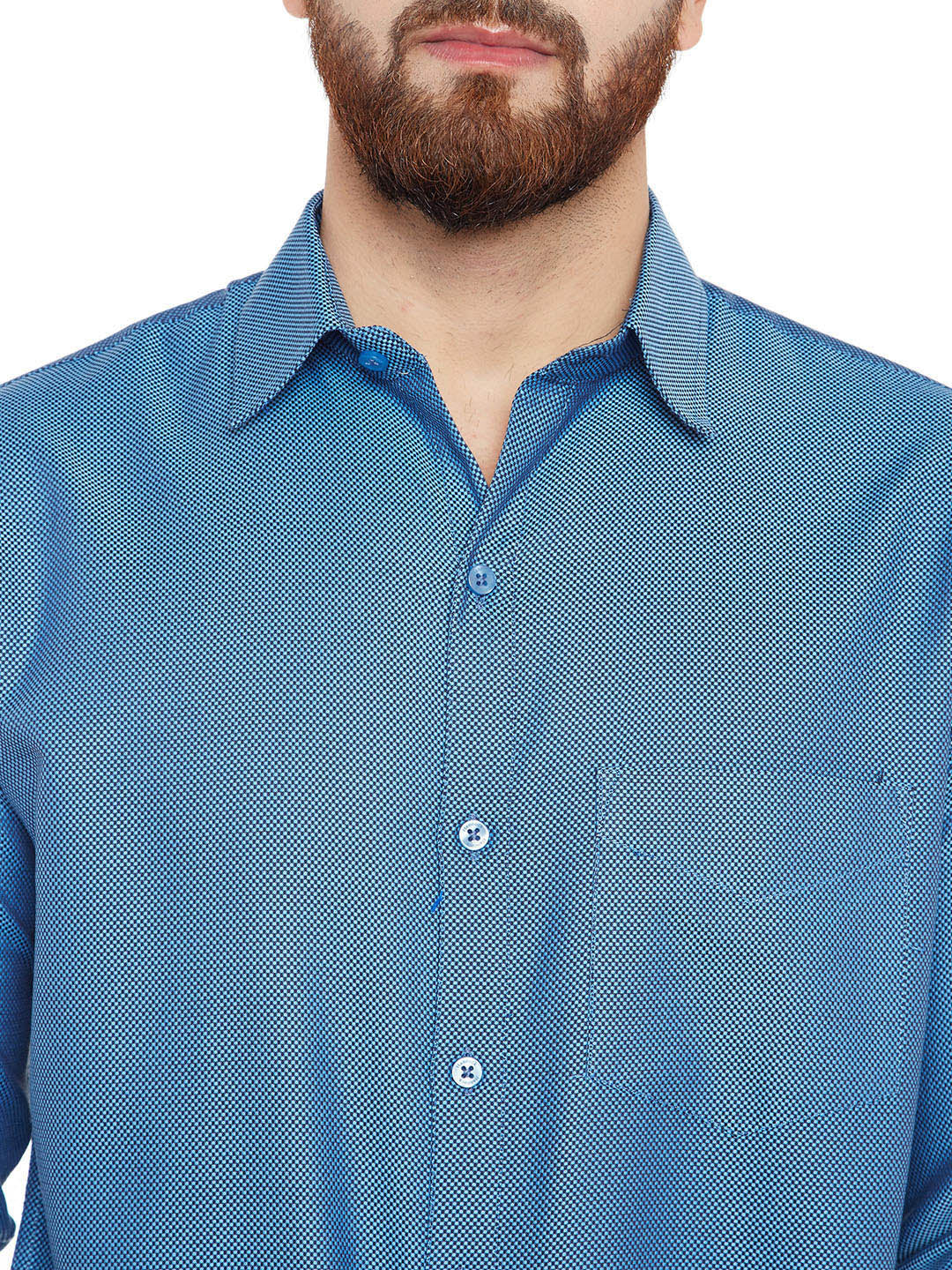 Men Turquoise Blue Self Design Pure Cotton Slim Fit Formal Shirt