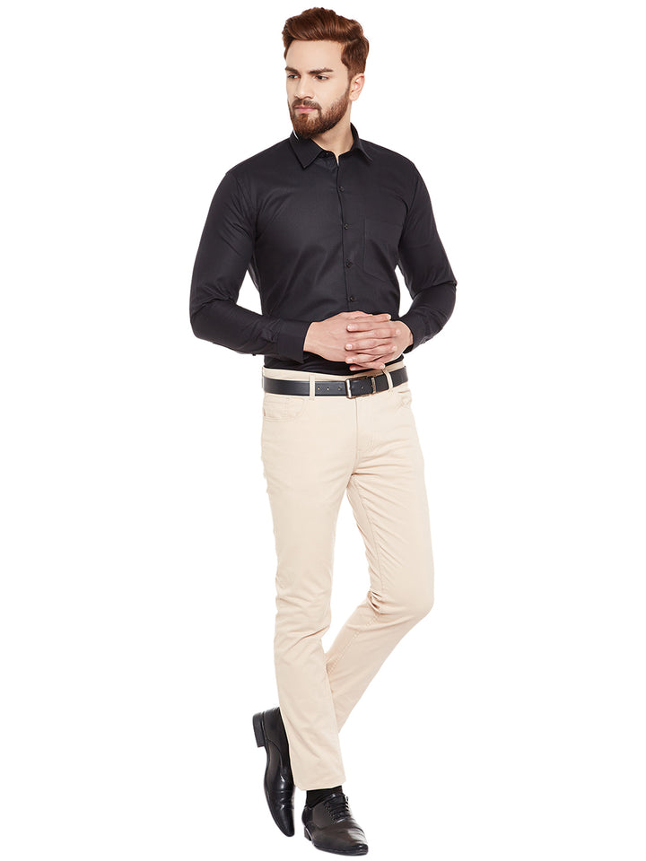 Men Black Self Design Pure Cotton Slim Fit Formal Shirt