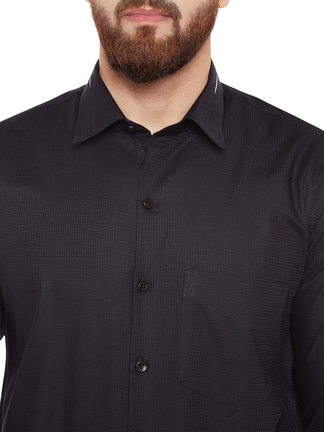 Men Black Self Design Pure Cotton Slim Fit Formal Shirt