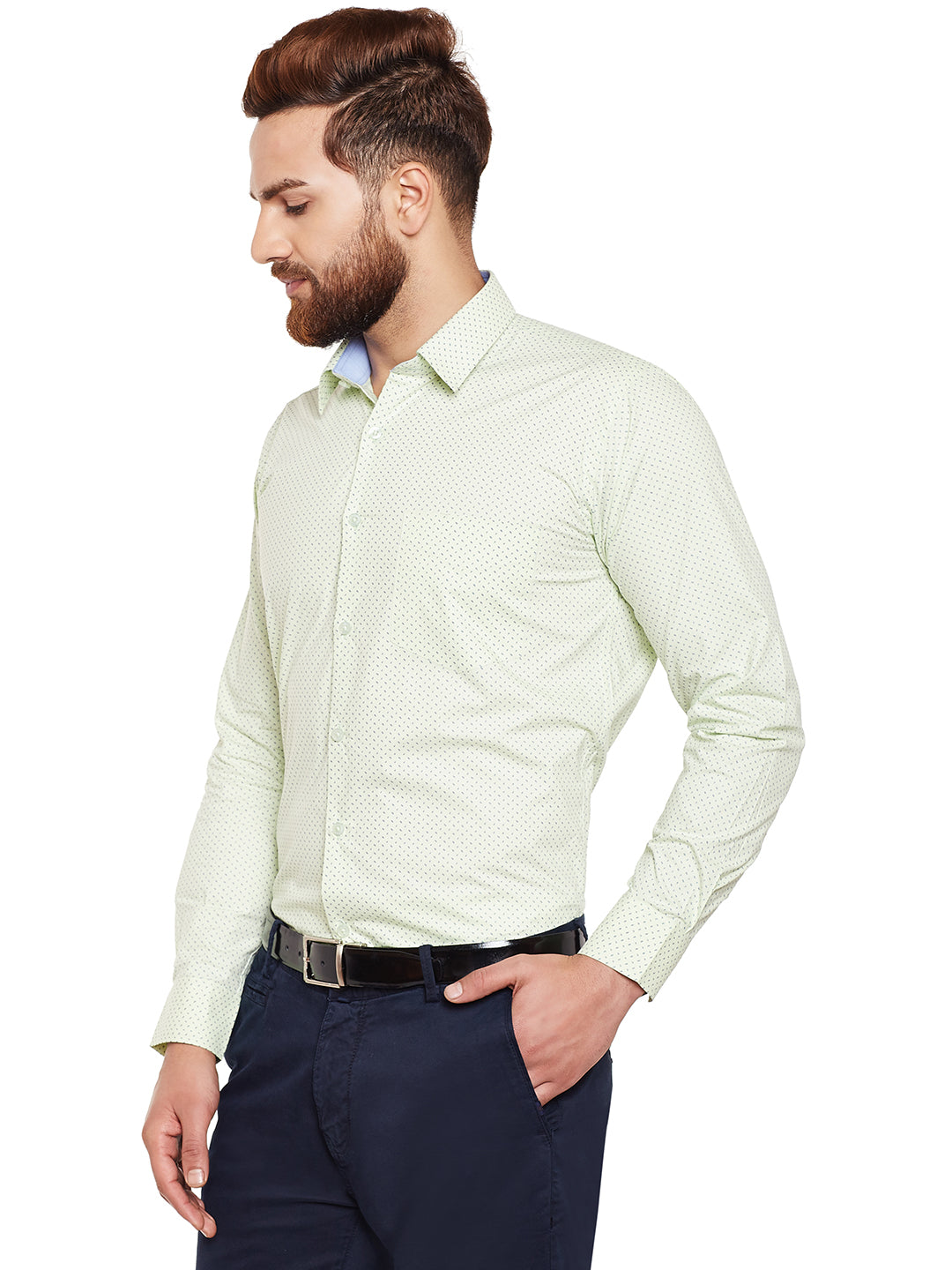 Men Green Printed Pure Cotton Slim Fit Formal Shirt