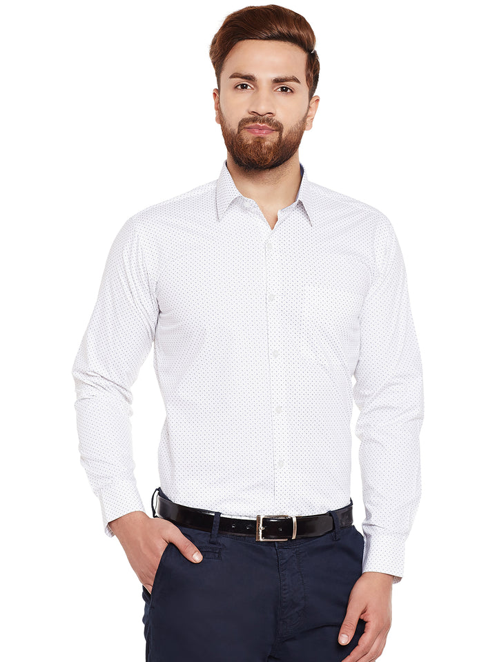 Men White Printed Pure Cotton Slim Fit Formal Shirt