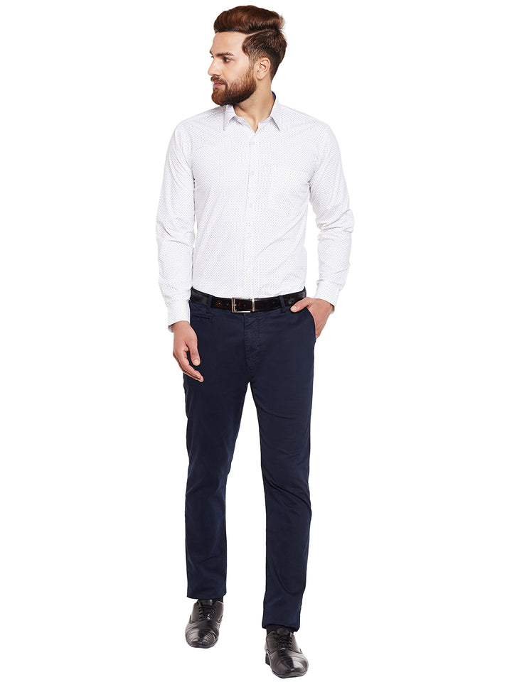 Men White Printed Pure Cotton Slim Fit Formal Shirt