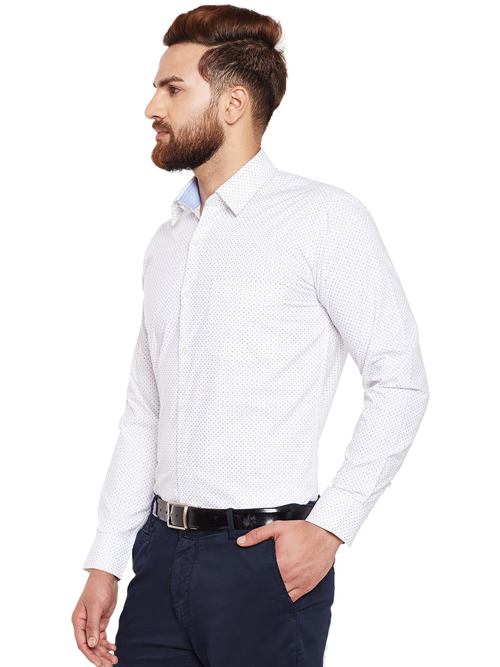 Men White Printed Pure Cotton Slim Fit Formal Shirt