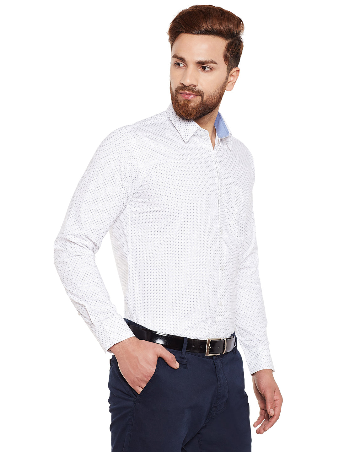 Men White Printed Pure Cotton Slim Fit Formal Shirt