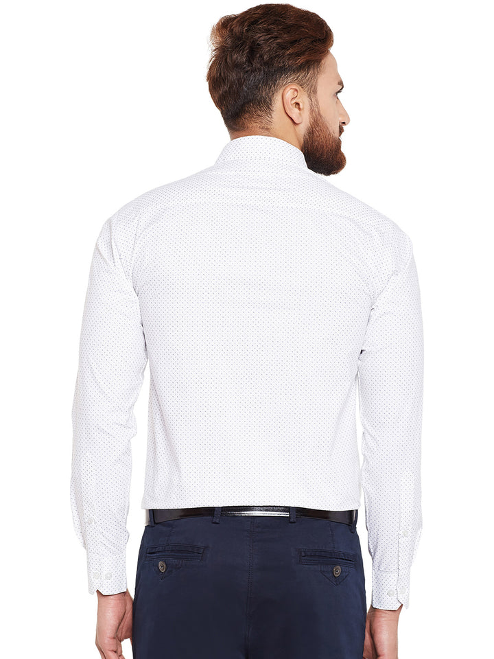 Men White Printed Pure Cotton Slim Fit Formal Shirt
