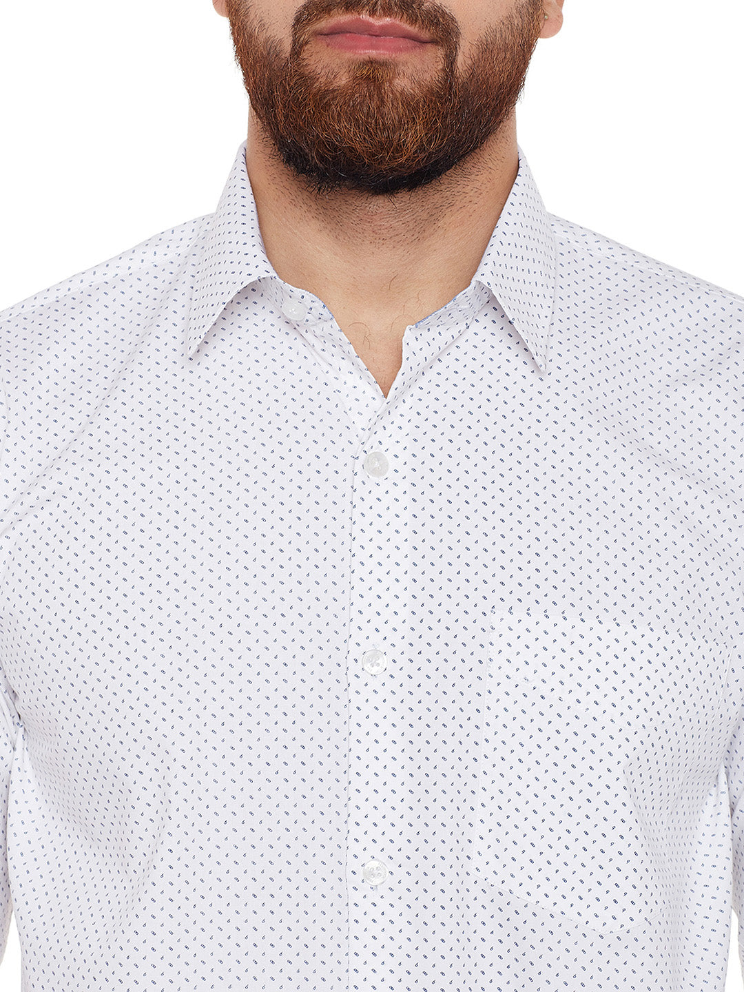 Men White Printed Pure Cotton Slim Fit Formal Shirt