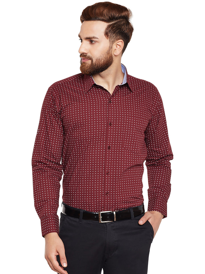 Men Maroon Printed Pure Cotton Regular Fit Formal Shirt