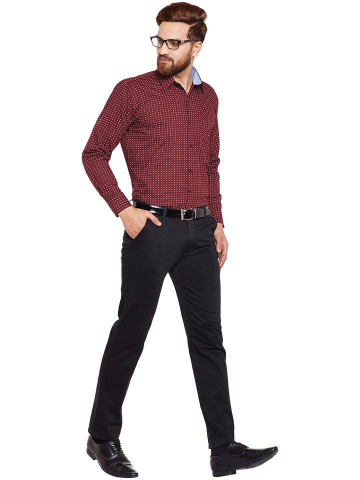 Men Maroon Printed Pure Cotton Regular Fit Formal Shirt