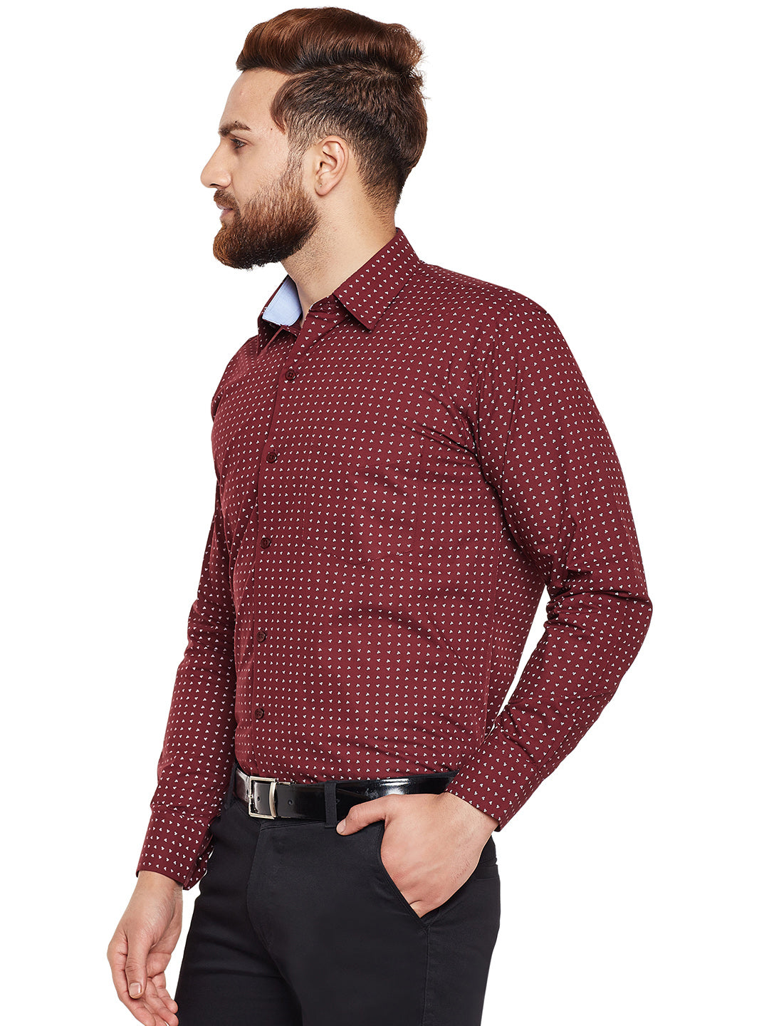 Men Maroon Printed Pure Cotton Regular Fit Formal Shirt