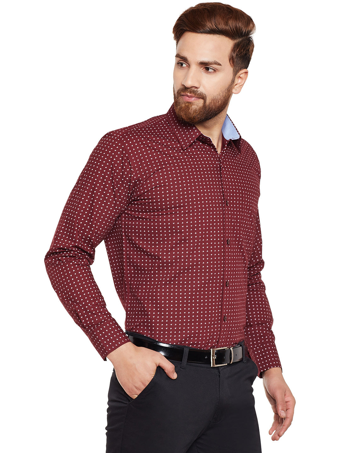 Men Maroon Printed Pure Cotton Regular Fit Formal Shirt