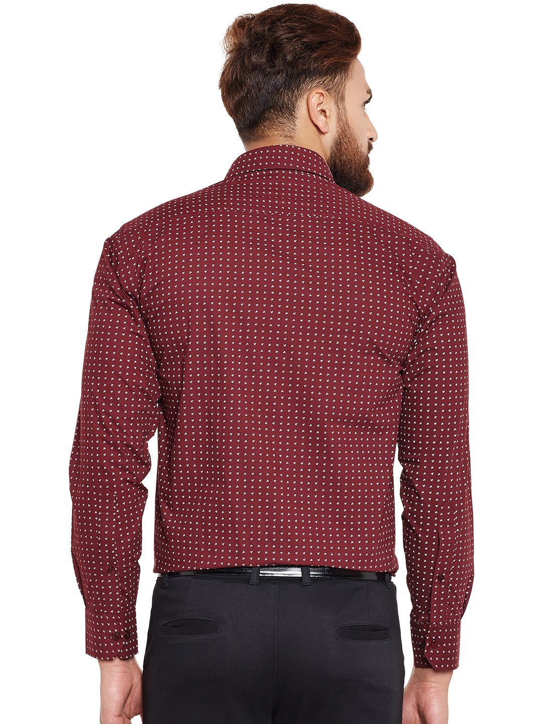 Men Maroon Printed Pure Cotton Regular Fit Formal Shirt