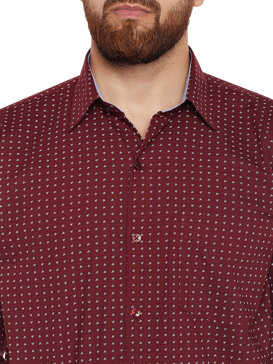 Men Maroon Printed Pure Cotton Regular Fit Formal Shirt