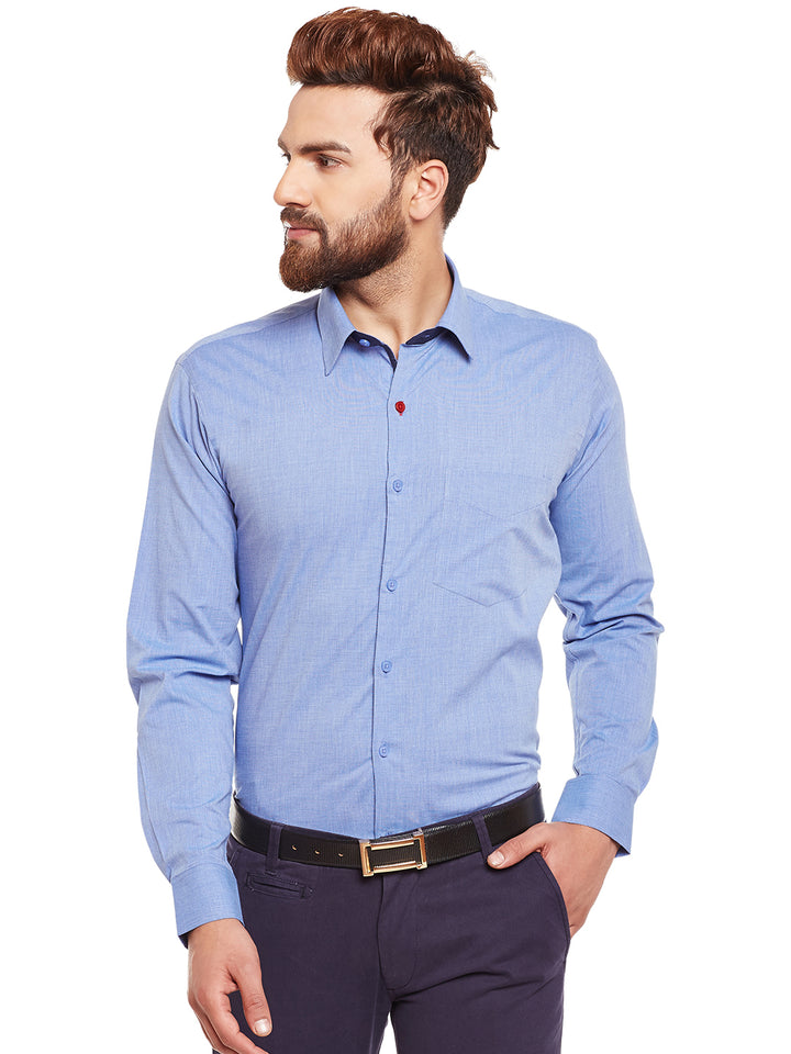 Men Blue Solid Pure Cotton Slim Fit Formal Shirt
