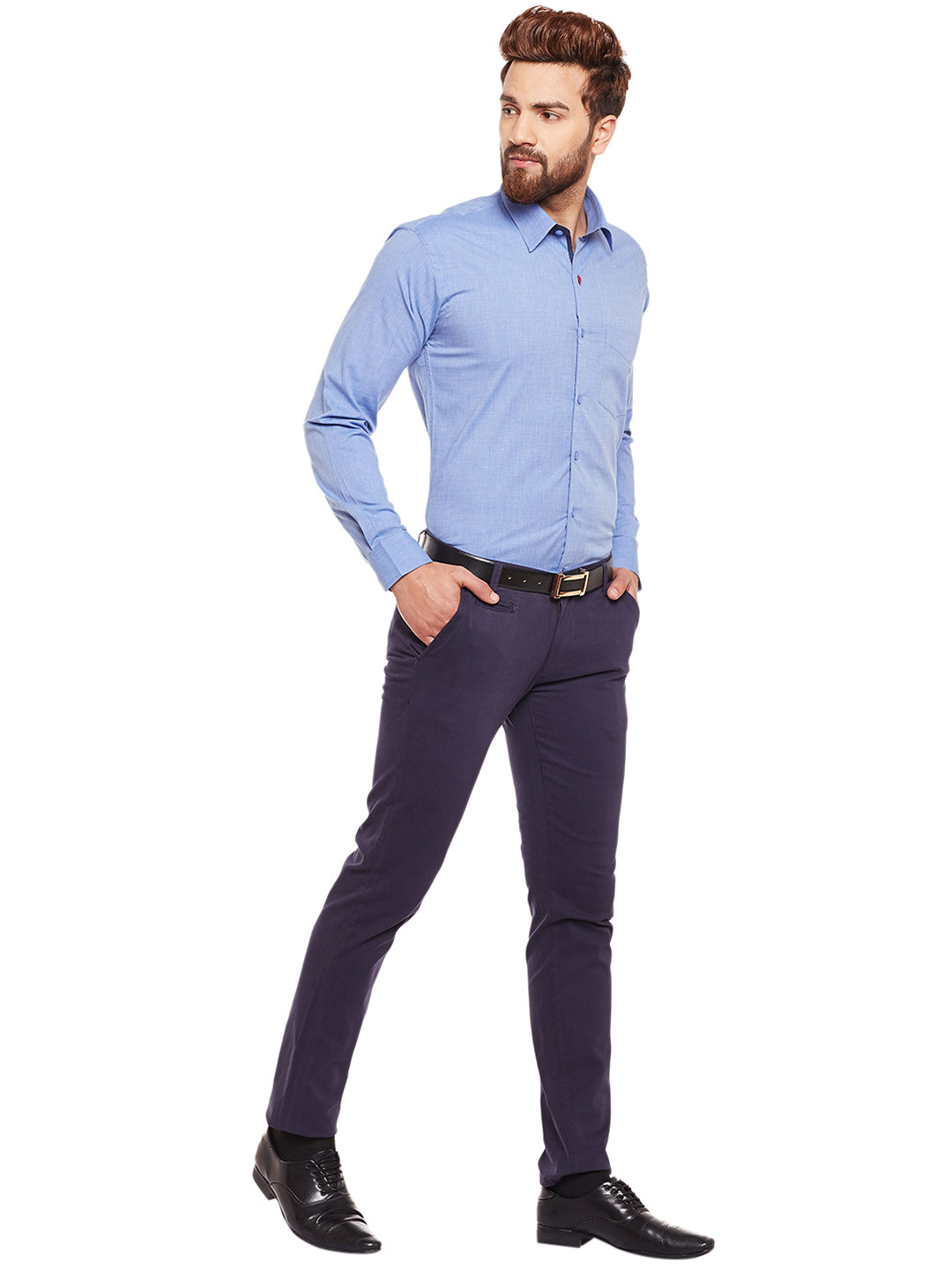 Men Blue Solid Pure Cotton Slim Fit Formal Shirt