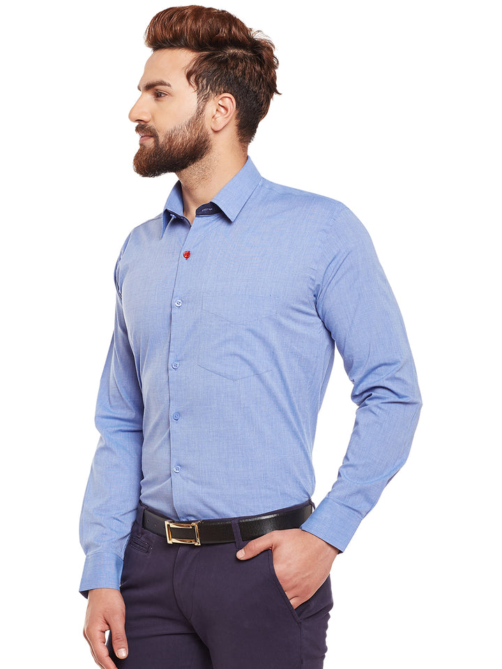 Men Blue Solid Pure Cotton Slim Fit Formal Shirt