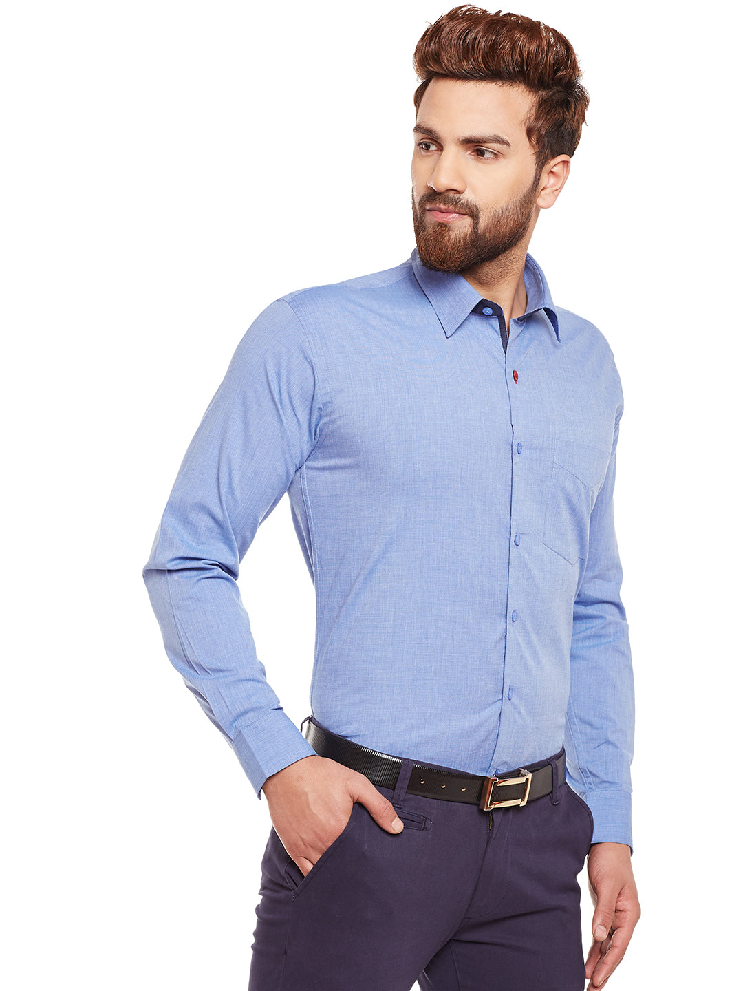 Men Blue Solid Pure Cotton Slim Fit Formal Shirt