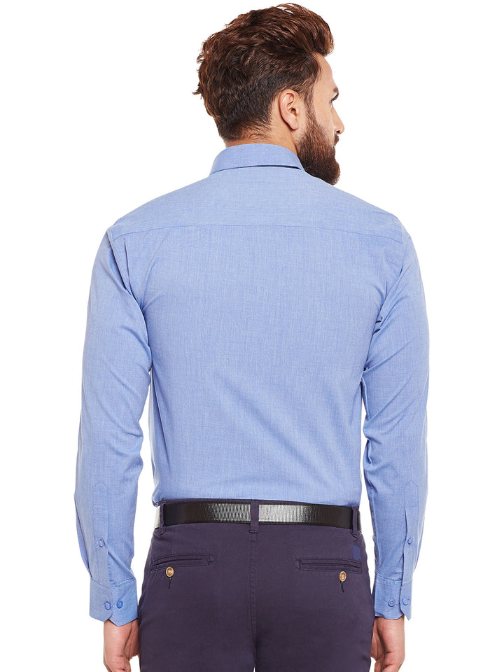 Men Blue Solid Pure Cotton Slim Fit Formal Shirt