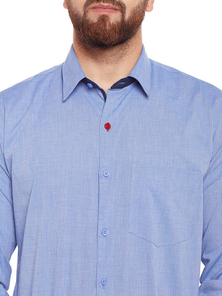 Men Blue Solid Pure Cotton Slim Fit Formal Shirt