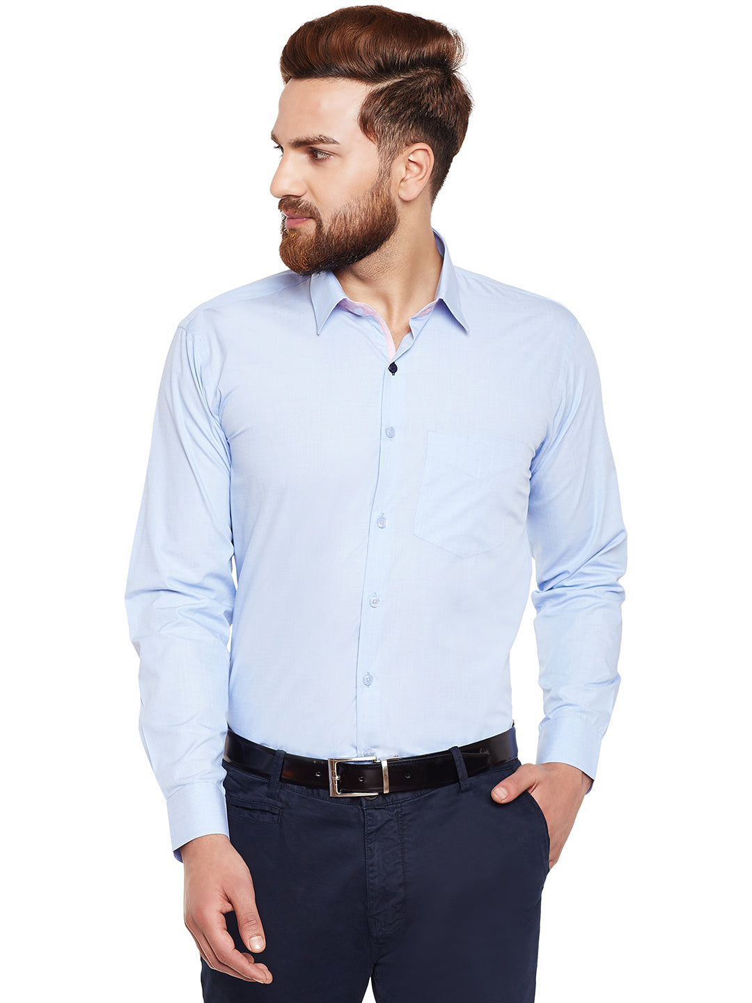 Men Sky Blue Solid Fila Fil Pure Cotton Slim Fit Formal Shirt
