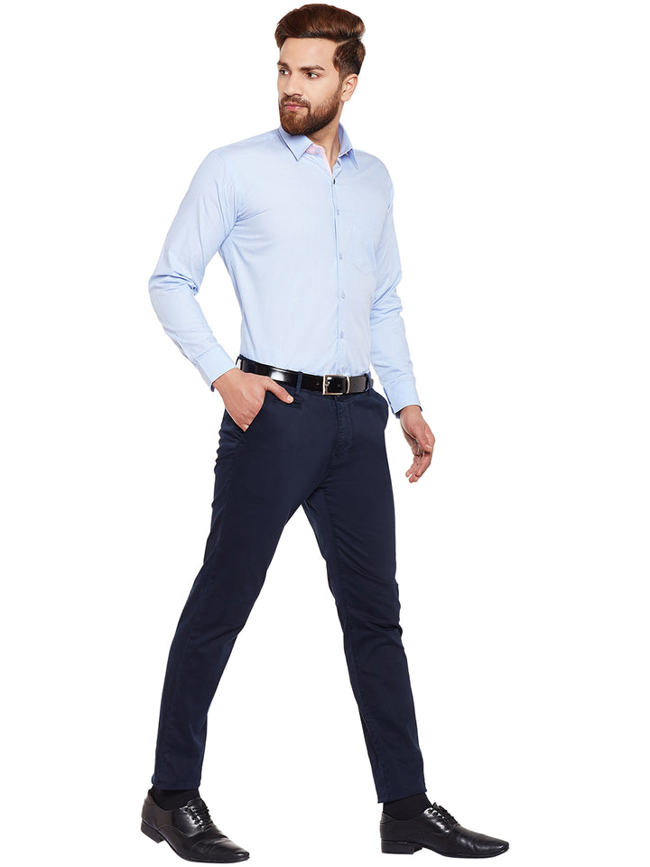Men Sky Blue Solid Fila Fil Pure Cotton Slim Fit Formal Shirt