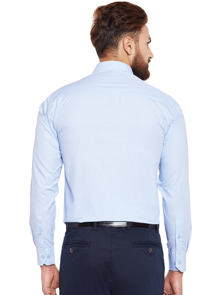 Men Sky Blue Solid Fila Fil Pure Cotton Slim Fit Formal Shirt