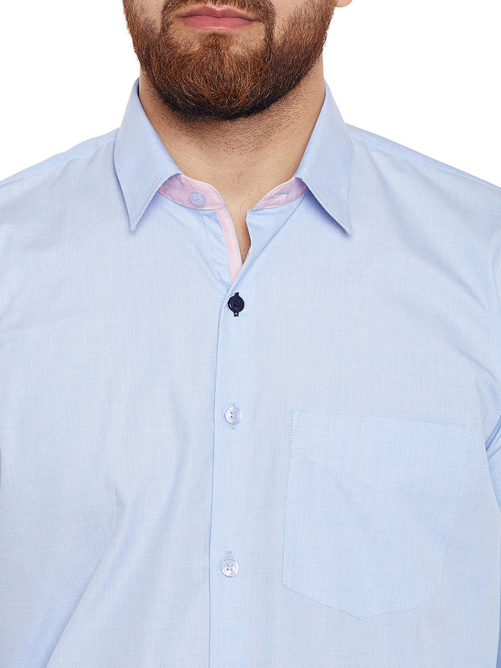 Men Sky Blue Solid Fila Fil Pure Cotton Slim Fit Formal Shirt