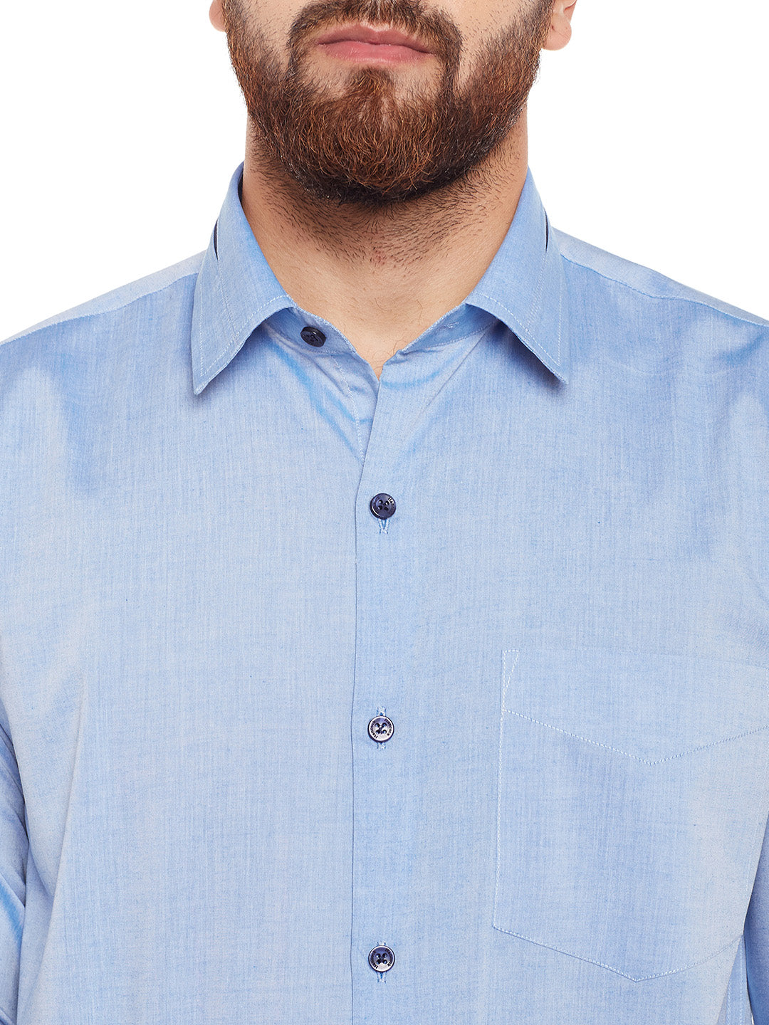 Men Sky Solid Chambray Pure Cotton Slim Fit Formal Shirt