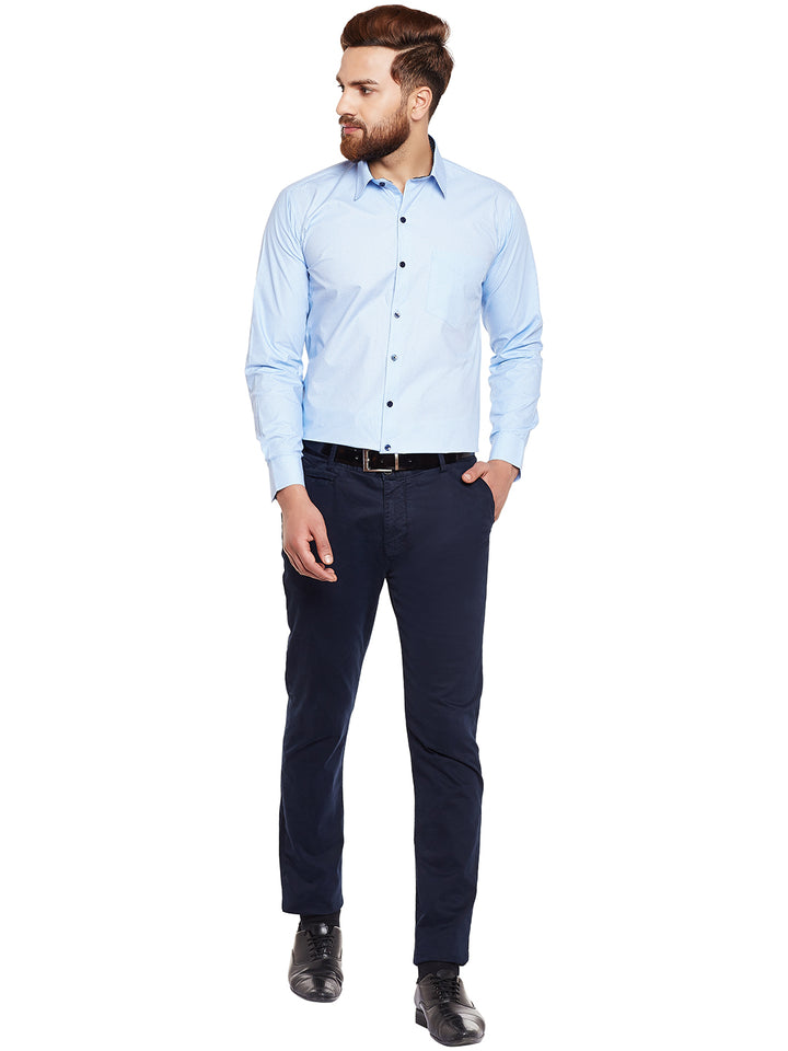Men Sky Blue Printed Pure Cotton Slim Fit Formal Shirt