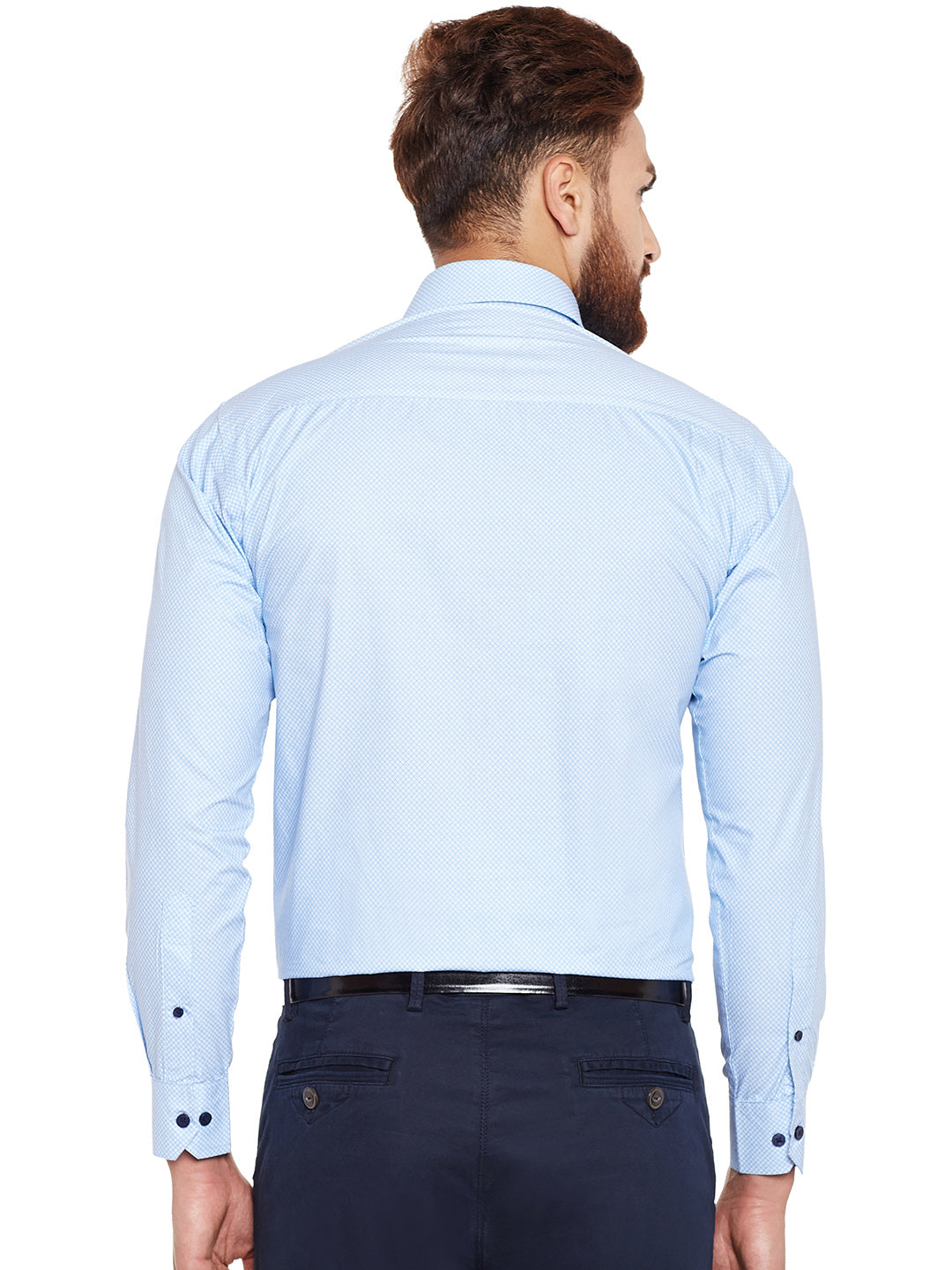 Men Sky Blue Printed Pure Cotton Slim Fit Formal Shirt