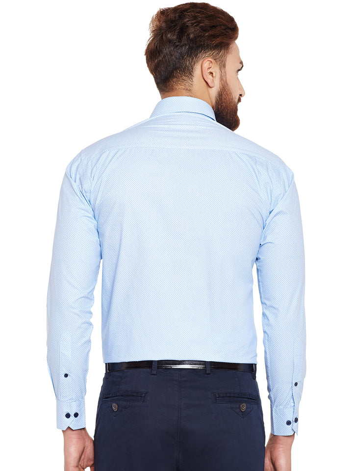 Men Sky Blue Printed Pure Cotton Slim Fit Formal Shirt
