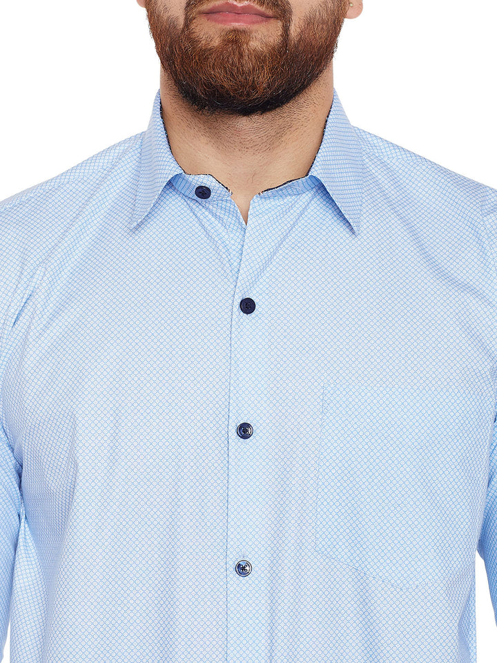 Men Sky Blue Printed Pure Cotton Slim Fit Formal Shirt