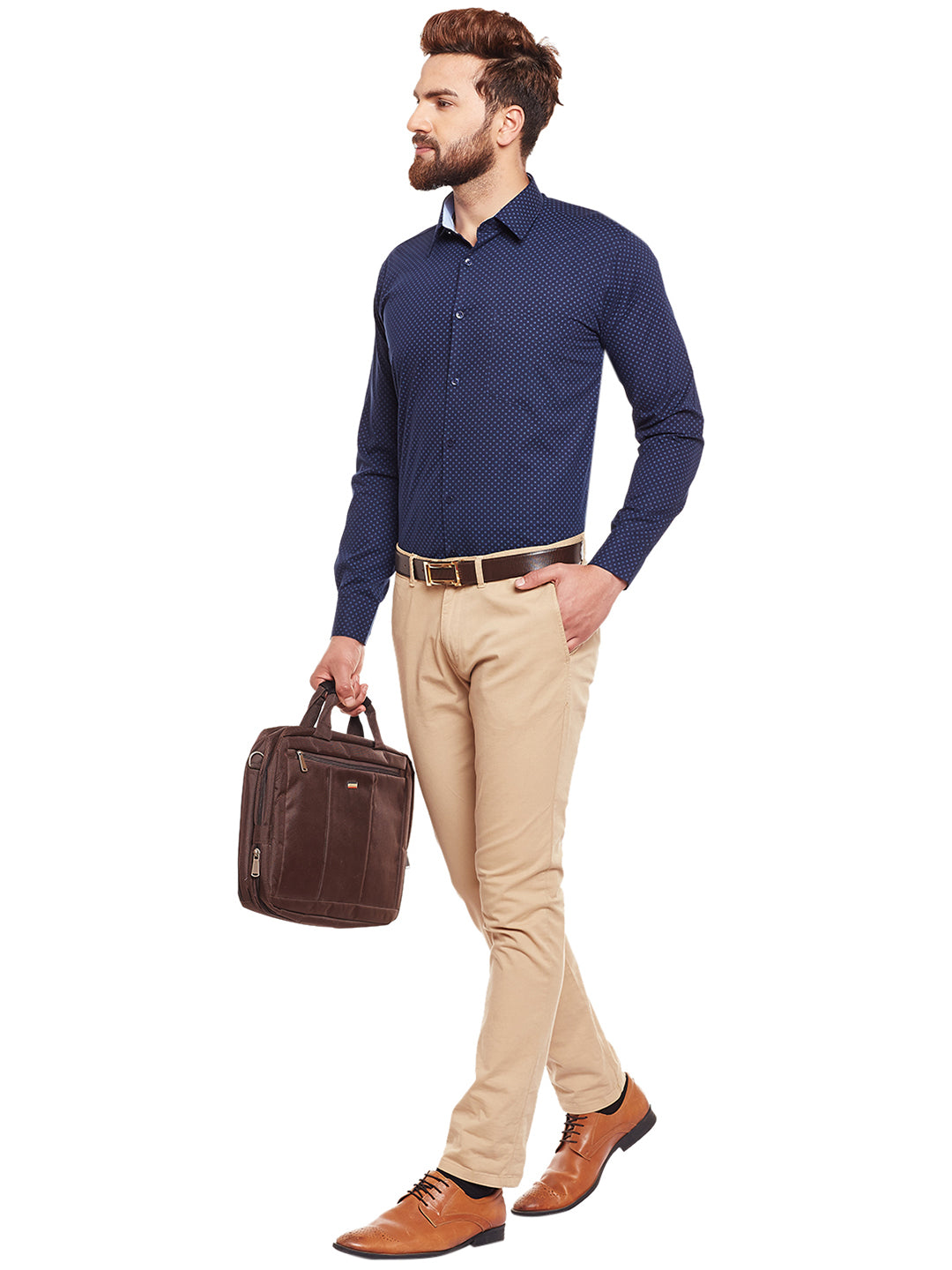 Men Navy Printed Pure Cotton Slim Fit Formal Shirt