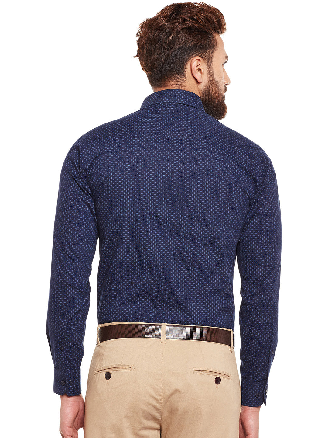 Men Navy Printed Pure Cotton Slim Fit Formal Shirt
