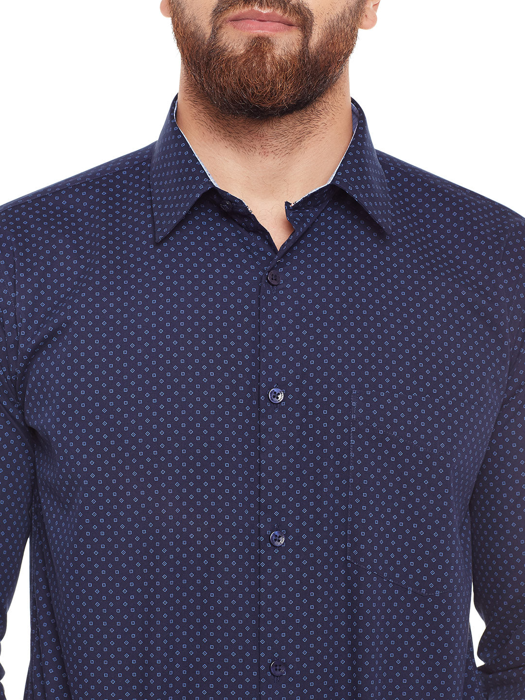 Men Navy Printed Pure Cotton Slim Fit Formal Shirt